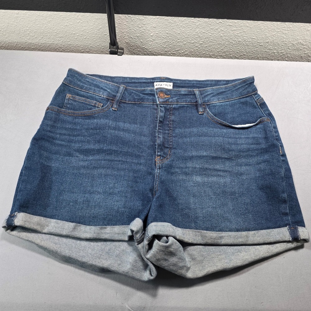 Ava & Viv Womens 16W Medium‎ Wash Cuffed Denim Jean Shorts High Rise Stretch